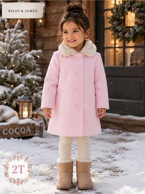 NWT - 2T - RILEY & JAMES - Girls' Pink Winter Coat with Faux Fur Collar